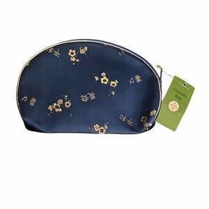 Blue Cosmetic Bag with Gold Floral Design
